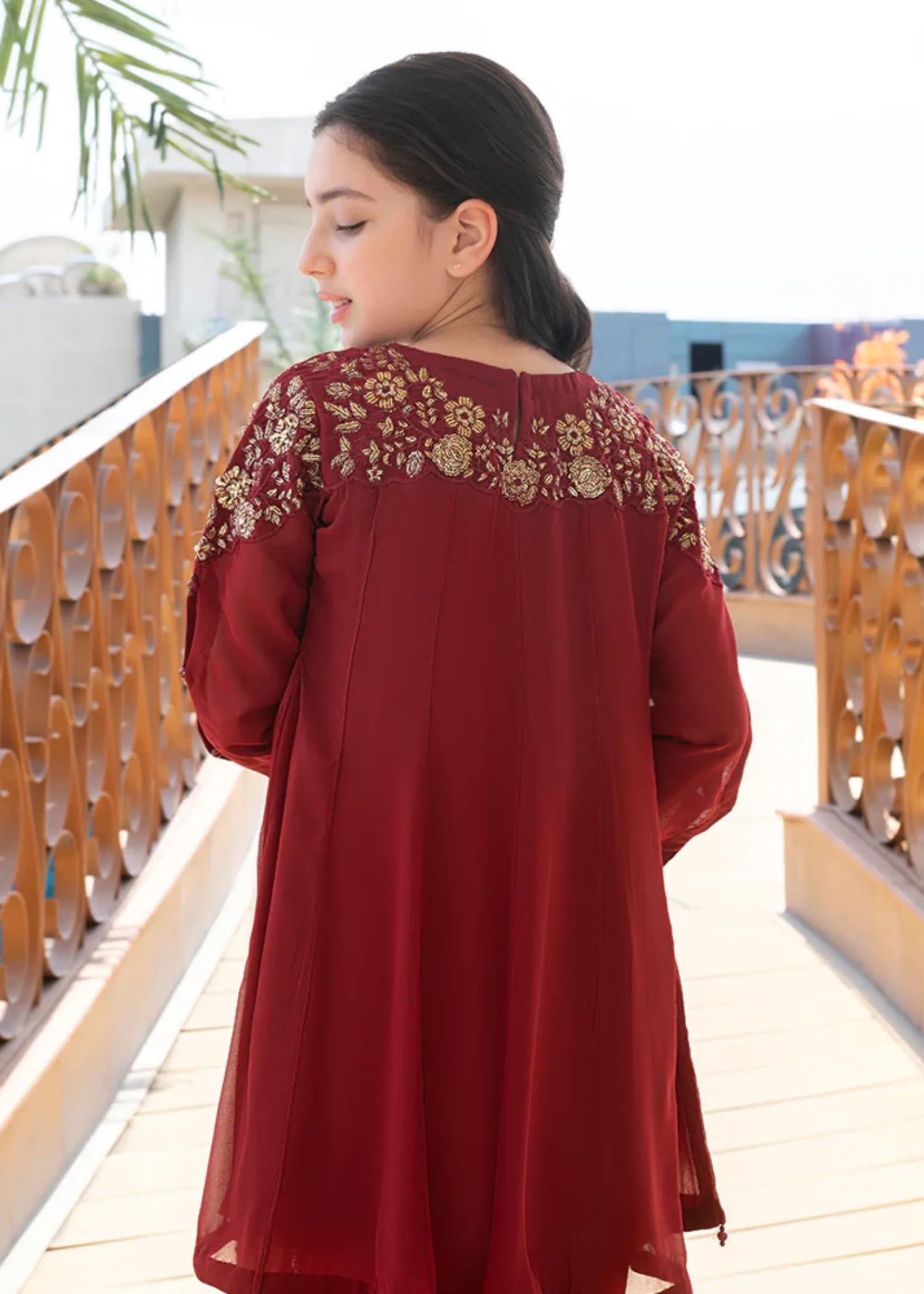 chiffon Short Frock in Red - view 4