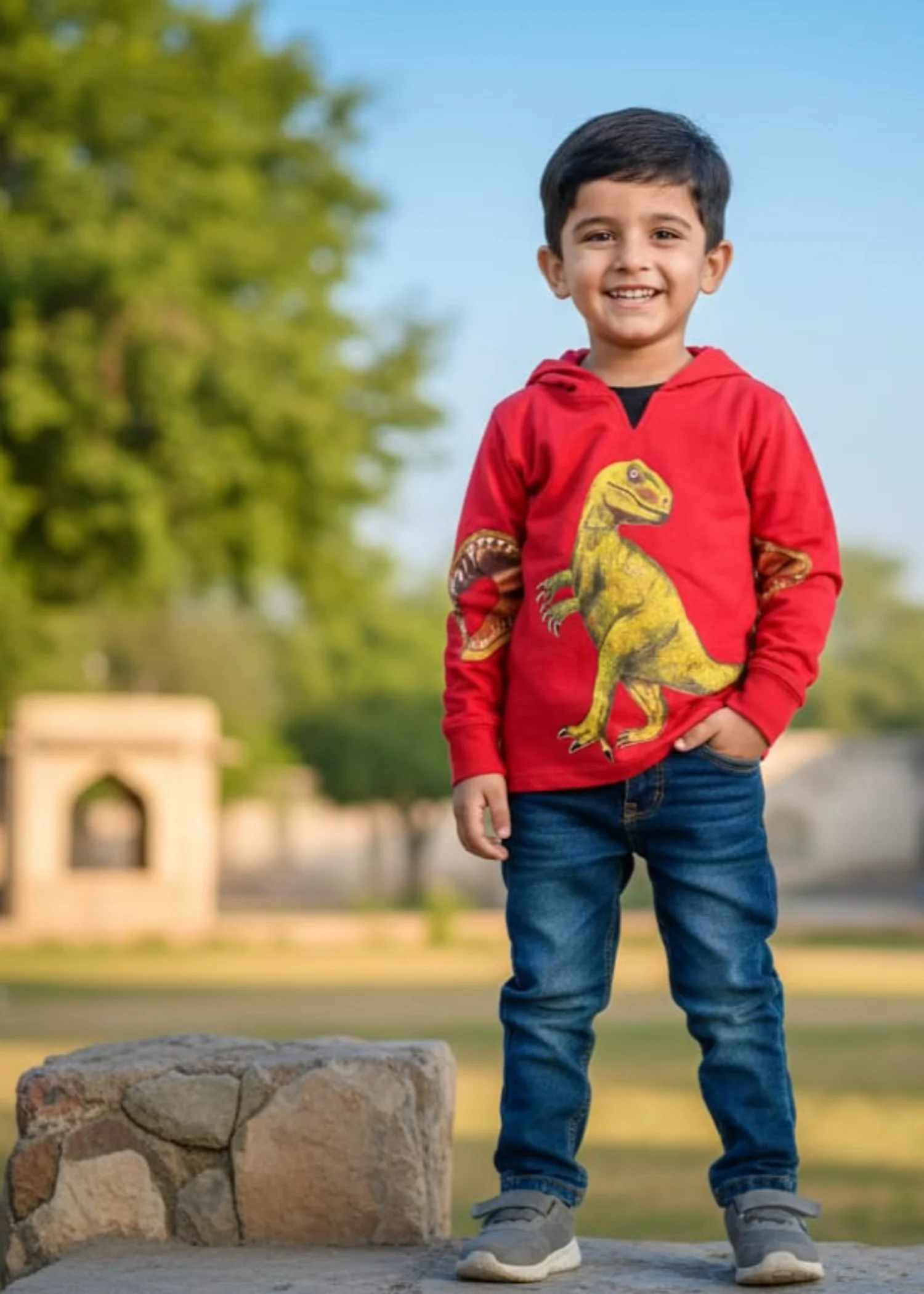 cotton pique Hoodie in Red