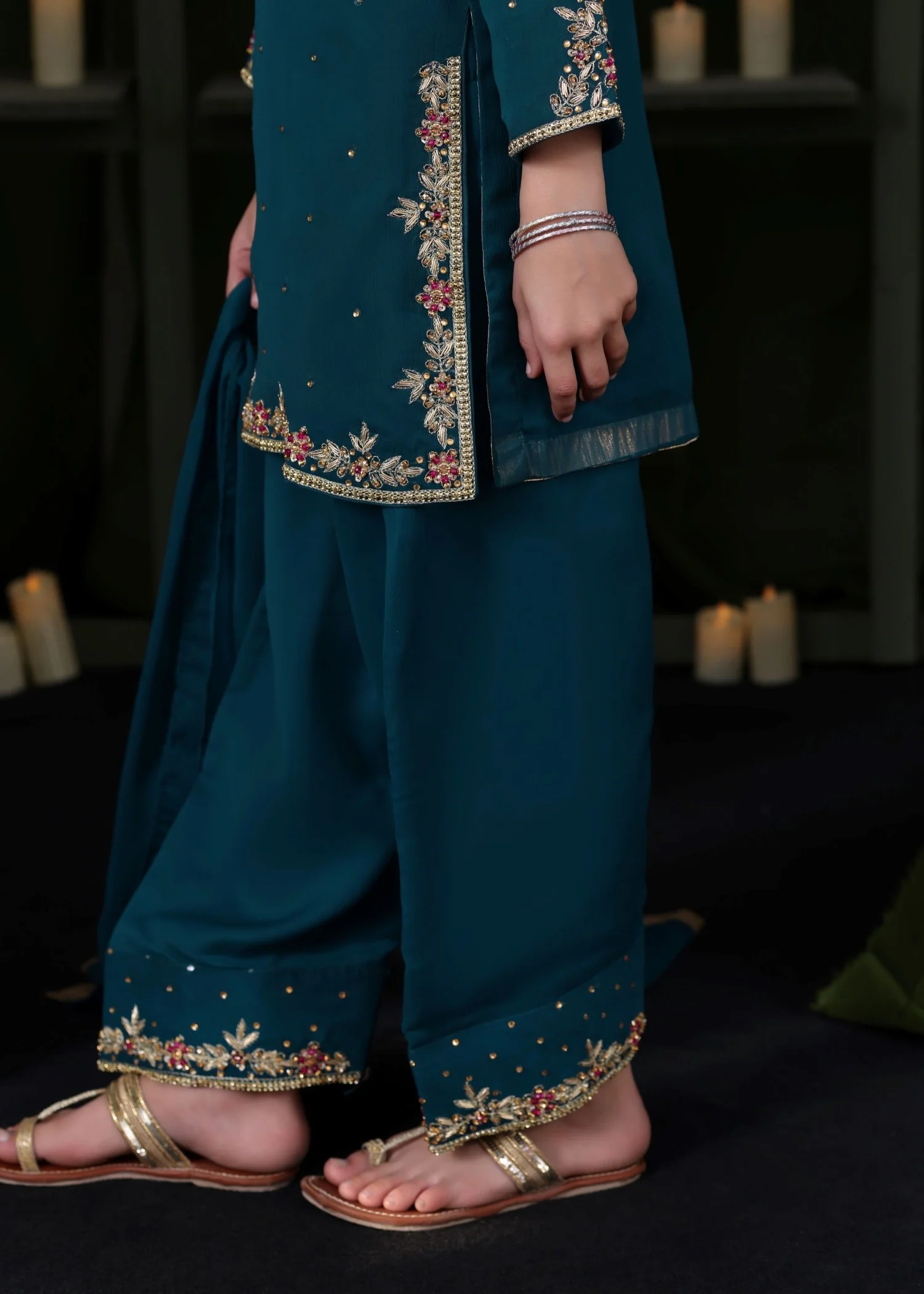 chiffon Kurta Set in Teal - view 8
