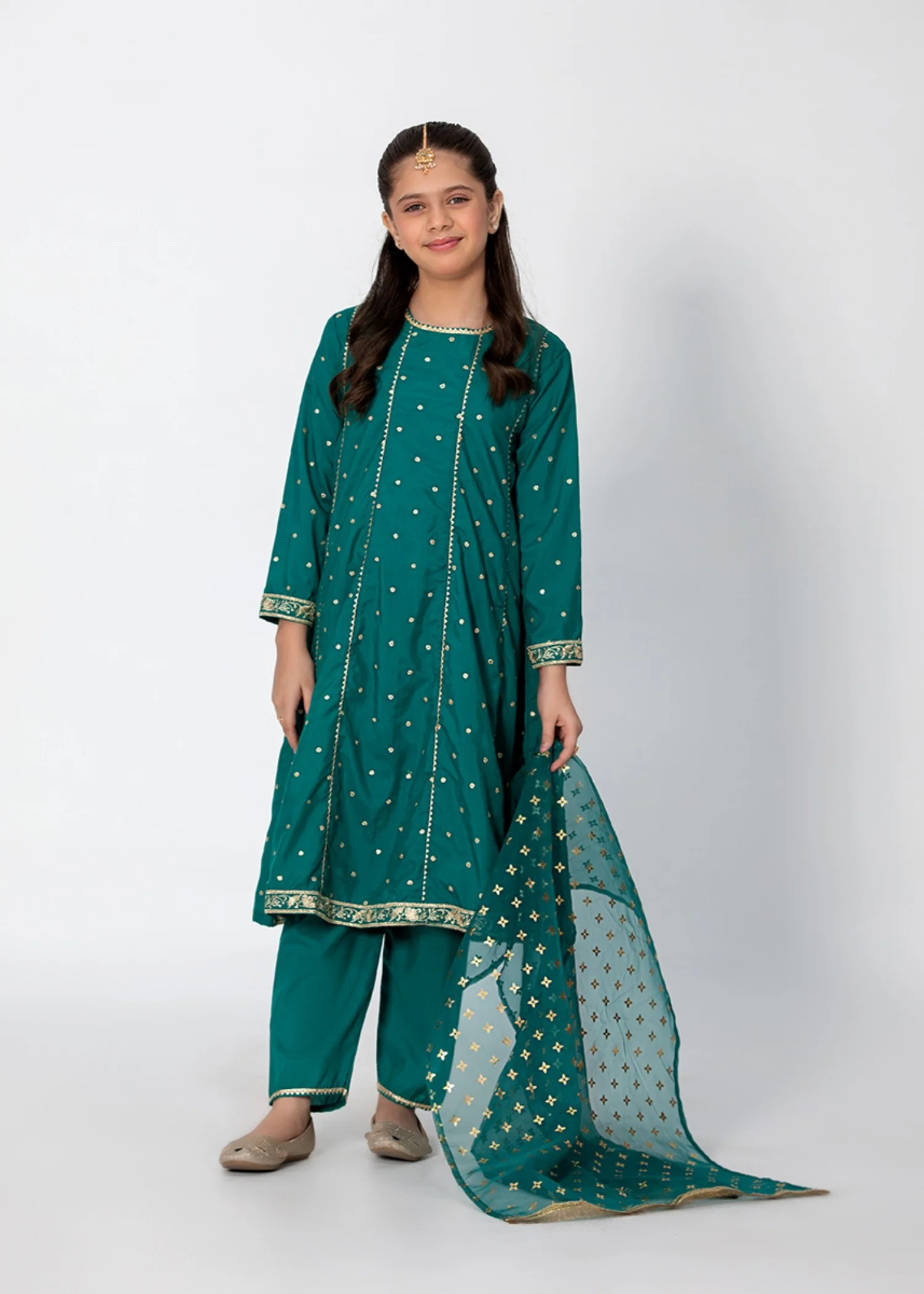 raw silk Pishwas in Sea green