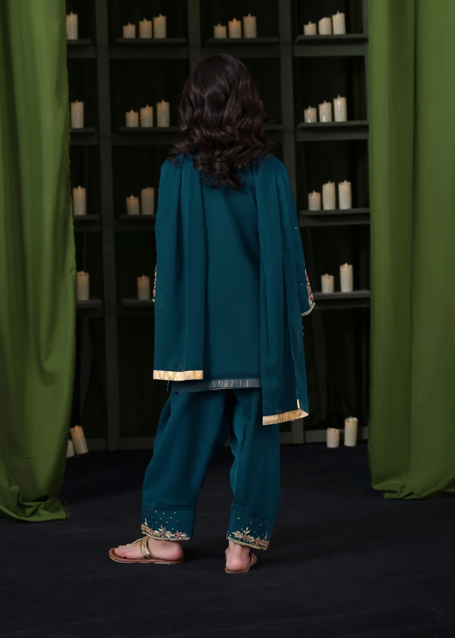 chiffon Kurta Set in Teal - view 4