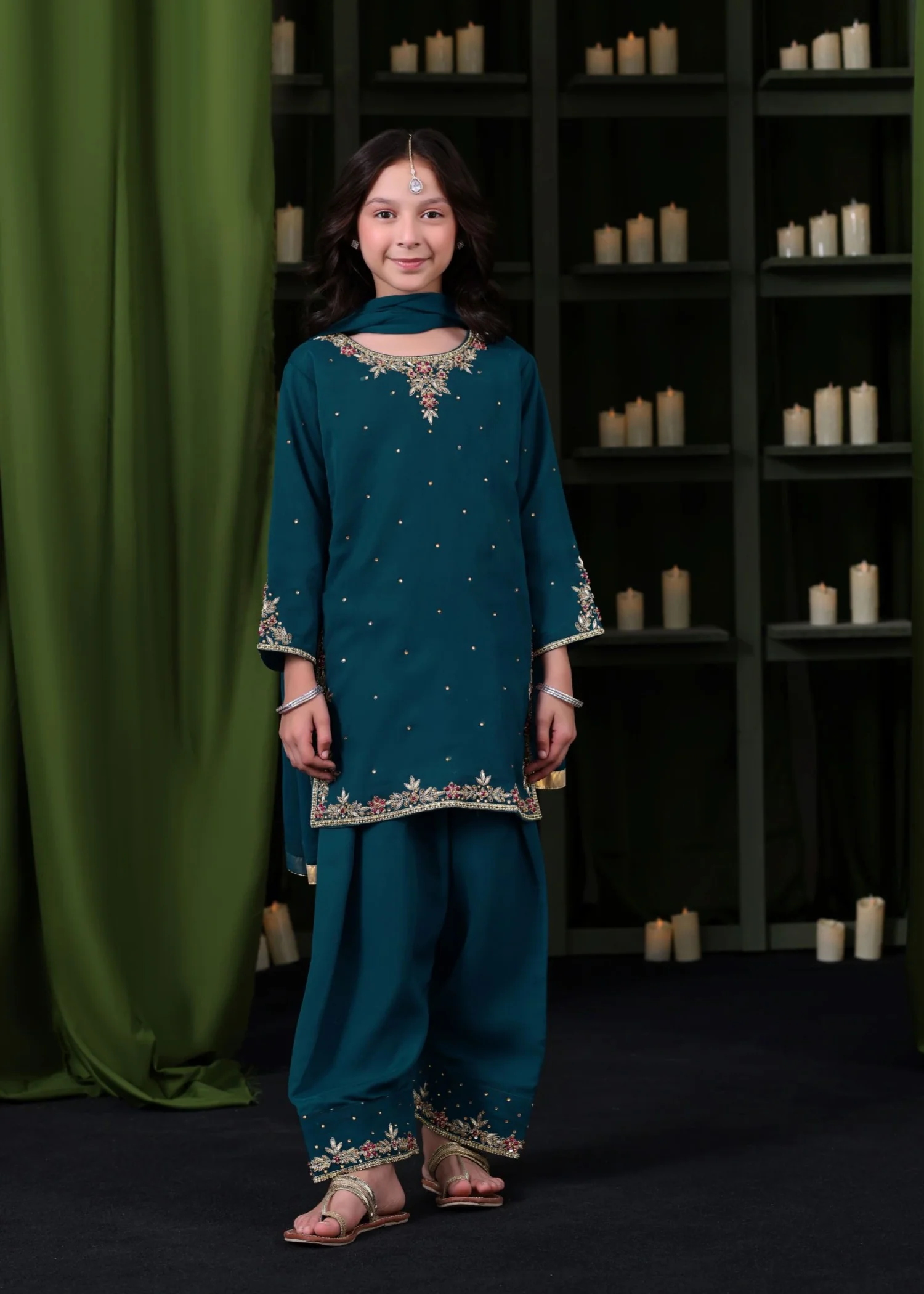 chiffon Kurta Set in Teal
