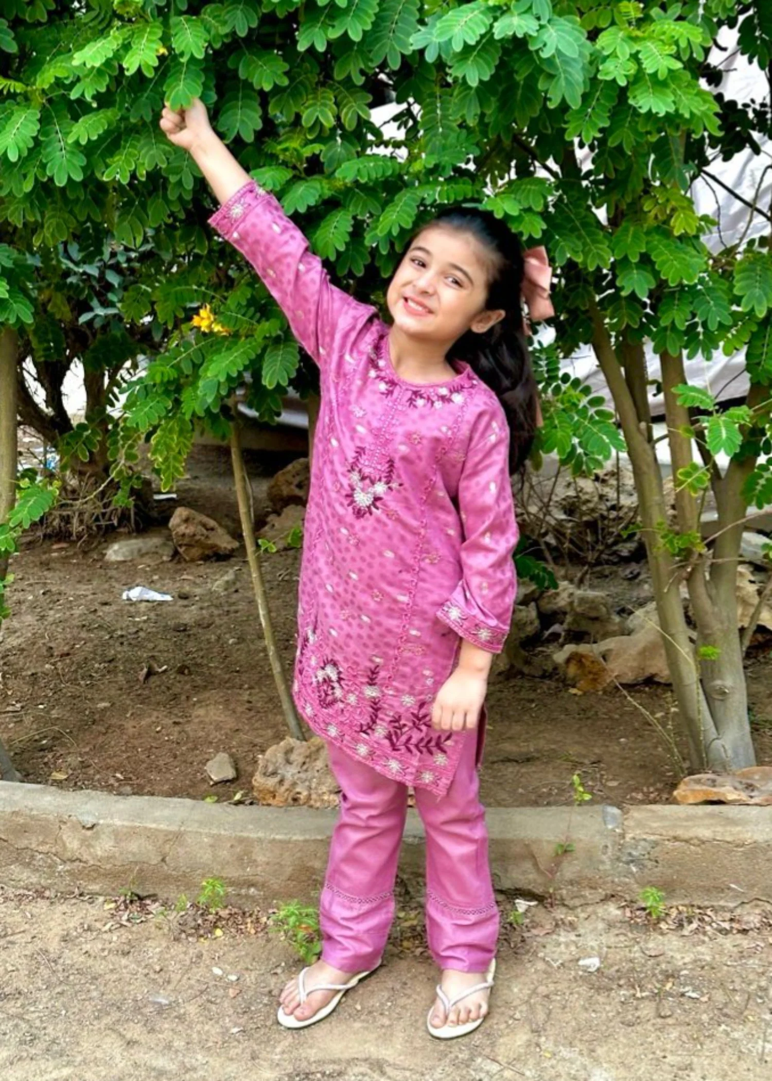 cotton Kurta Set in Fuchsia pink - view 6