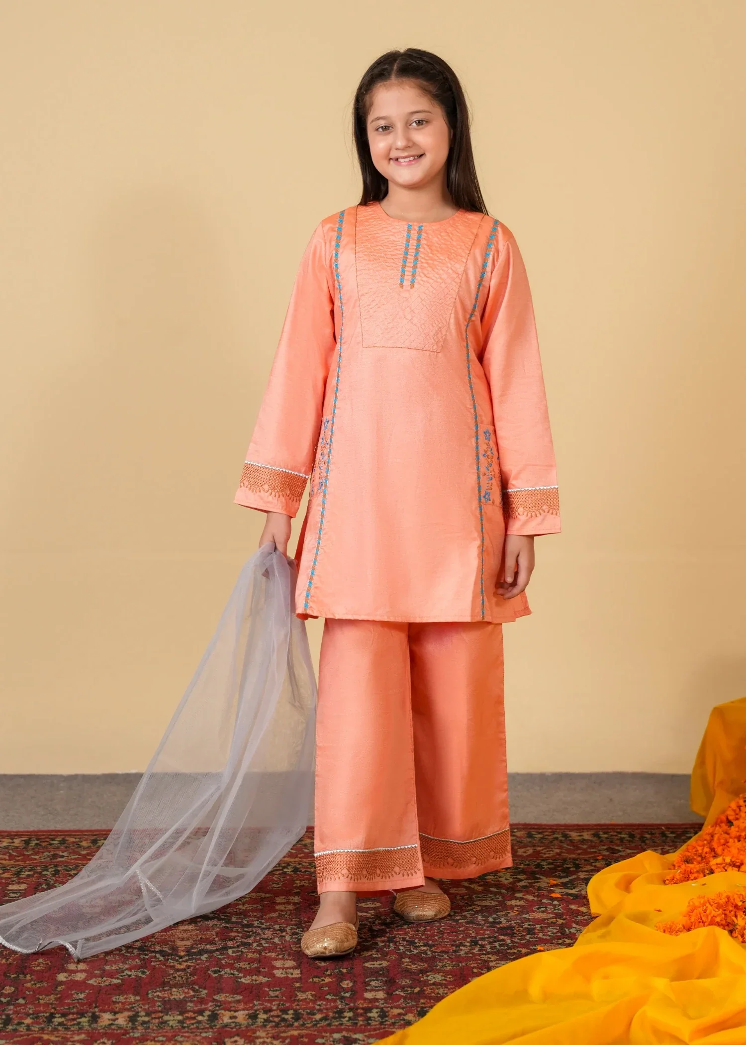 cotton Kurta Set in Peach pink