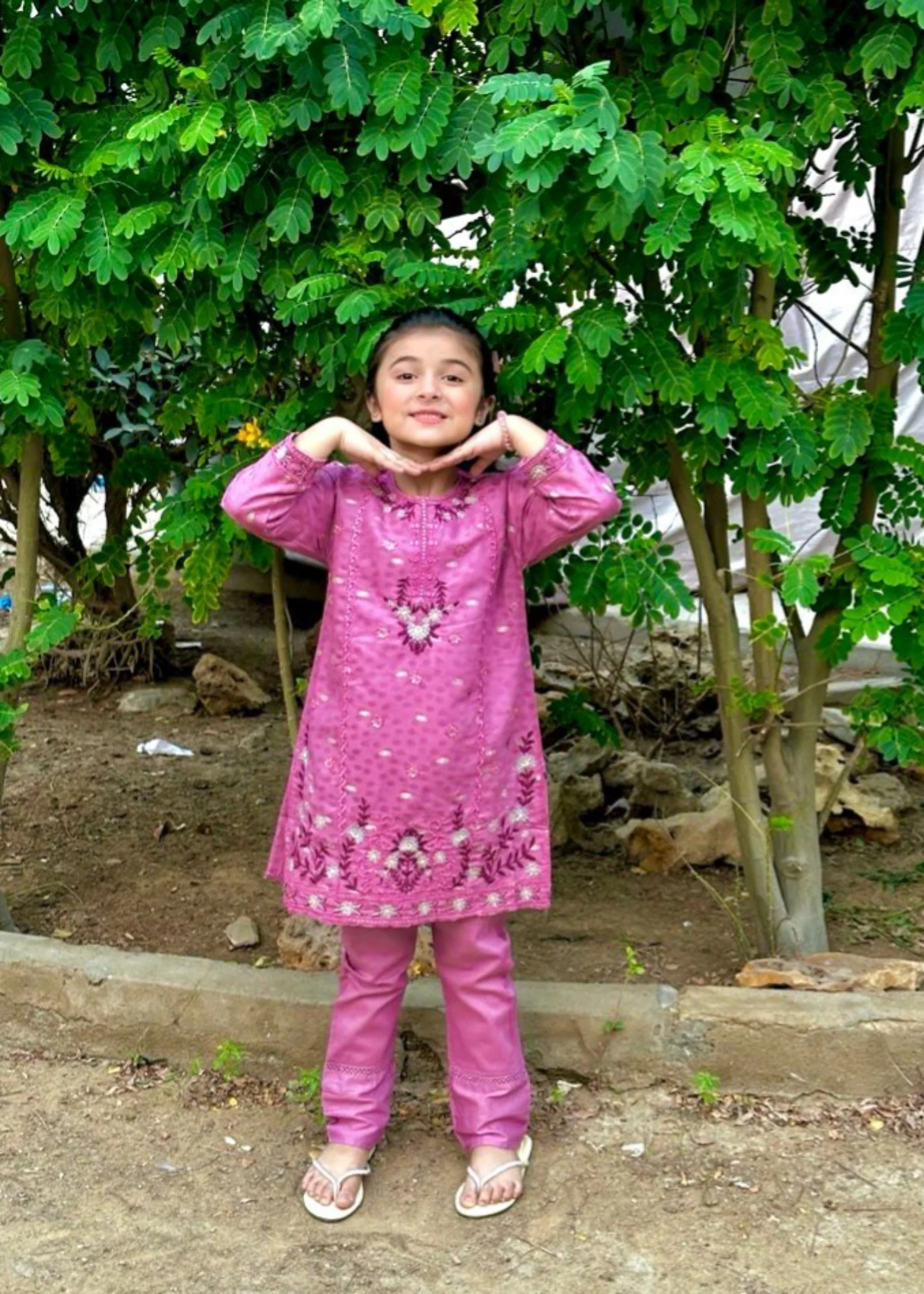 cotton Kurta Set in Fuchsia pink - view 7