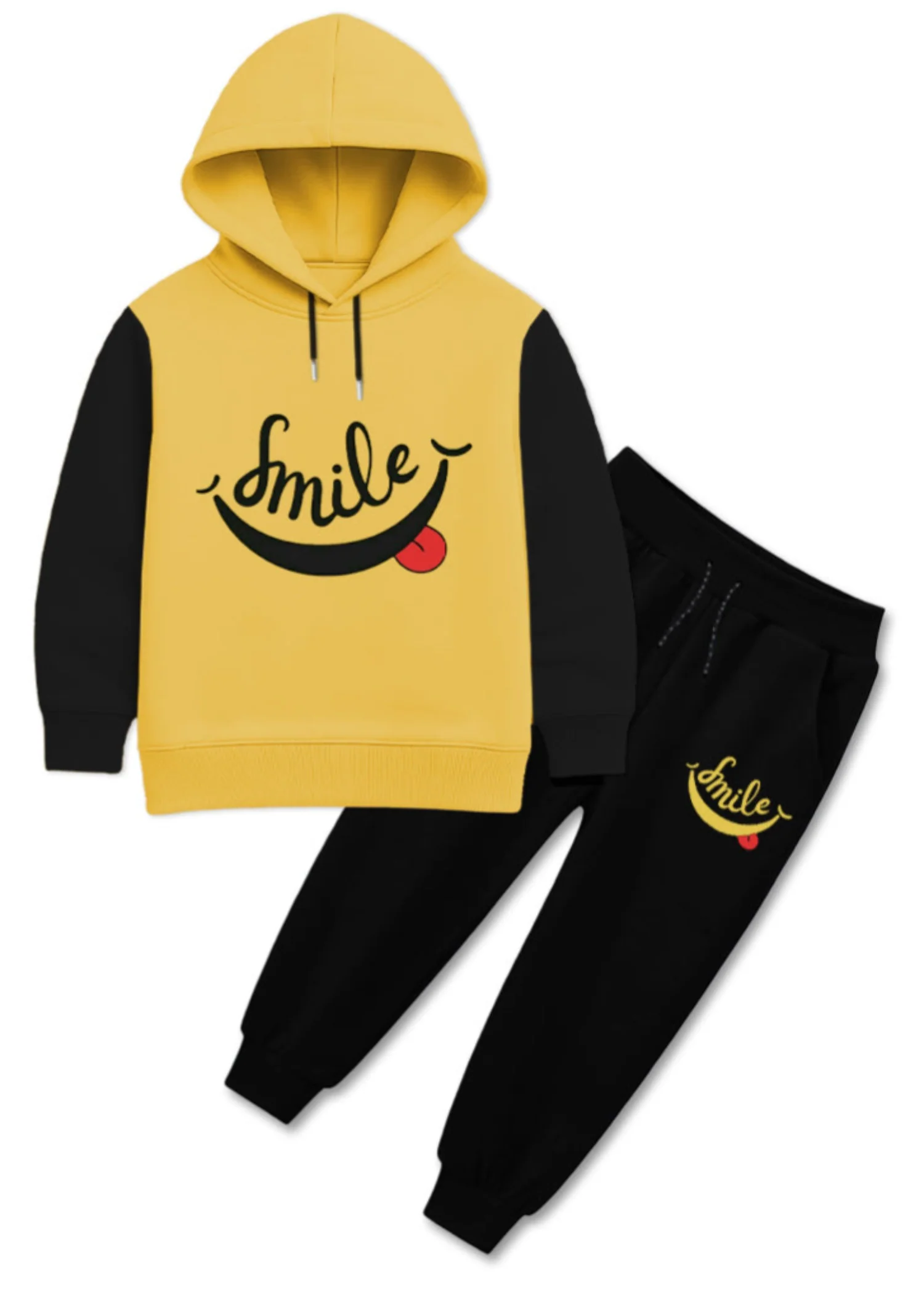 fleece Tracksuit in Black, yellow