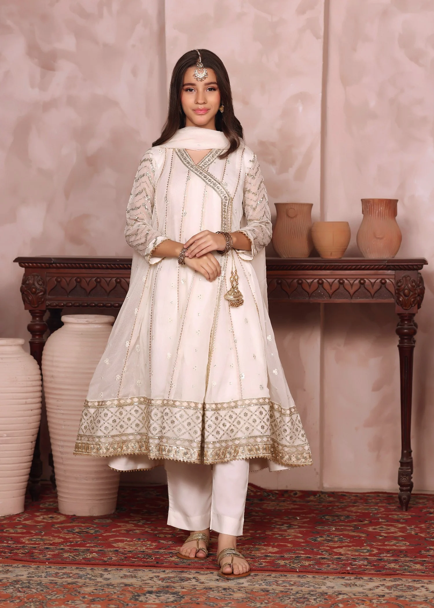 chiffon Angrakha in Off-white