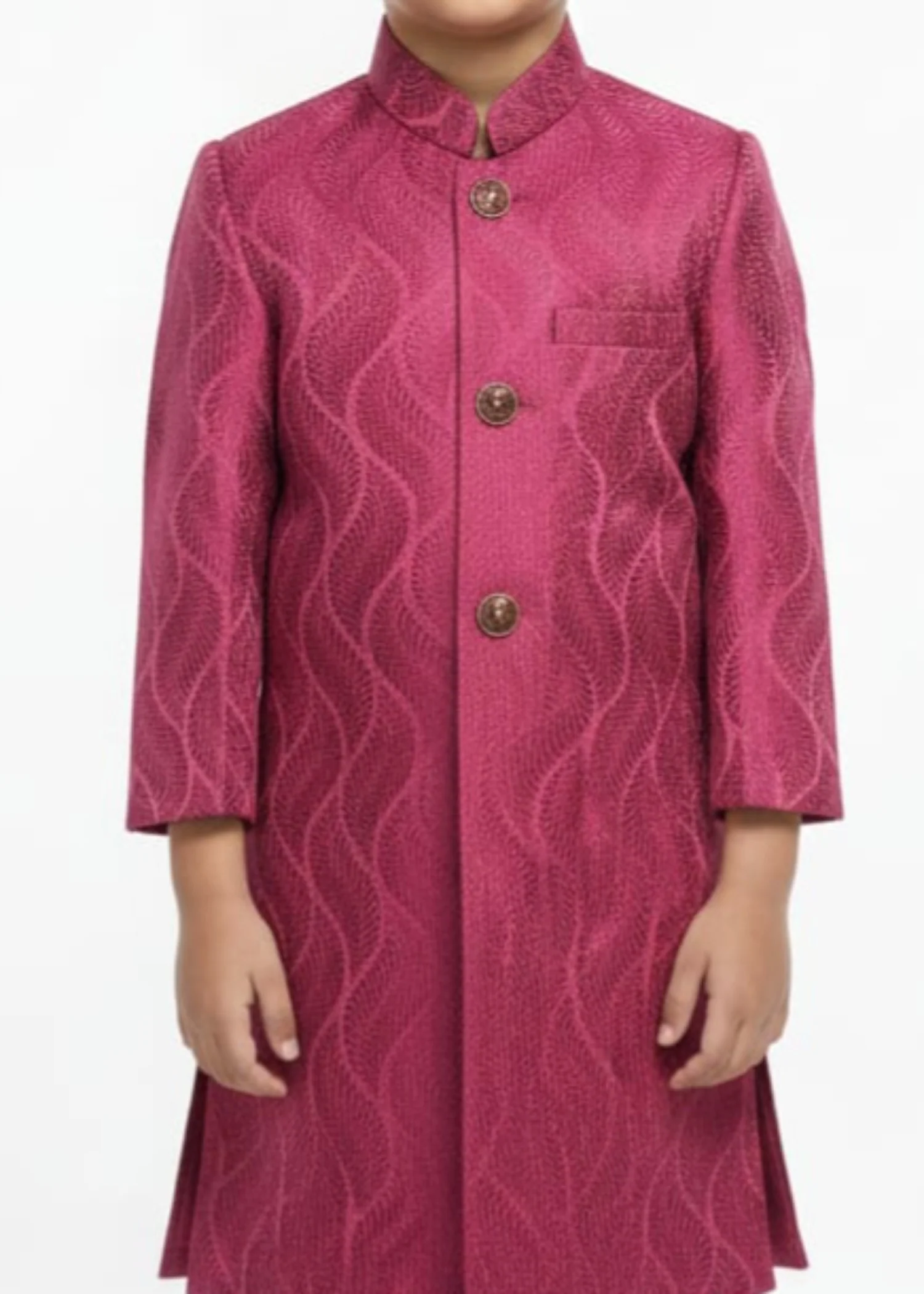 jamawar Sherwani in Cherry red - view 3