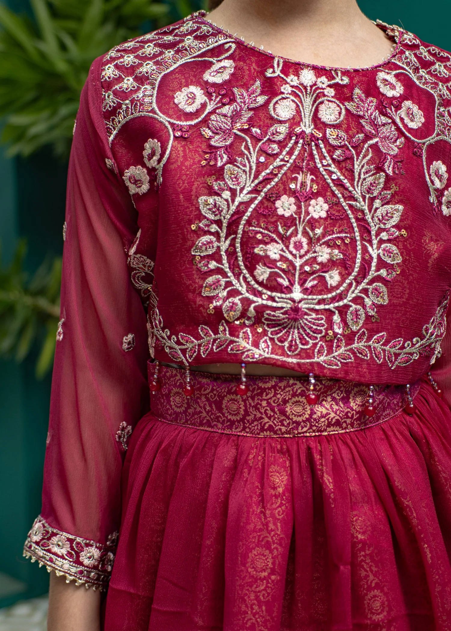 chiffon Lehenga in Raspberry - view 5