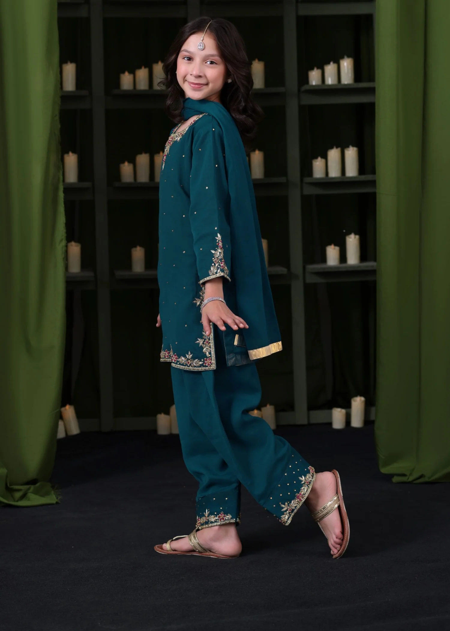 chiffon Kurta Set in Teal - view 3