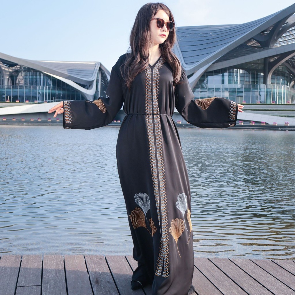 Z2123 New Elegant Graceful Robe plus Size Rhinestone Black Robe Dress