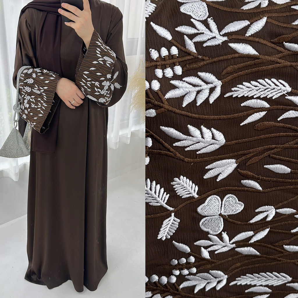 Luxurious Dubai & Türkiye Leaf Embroidery Ramadan Abaya - Elegant Jubah Dress