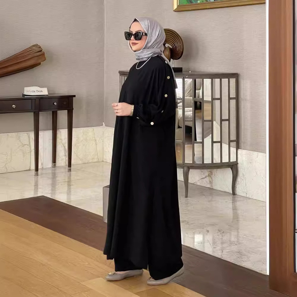 Raya Korean Muslim robe abaya clothing Muslim fashion lantern sleeve long dress Ramadan Jubah