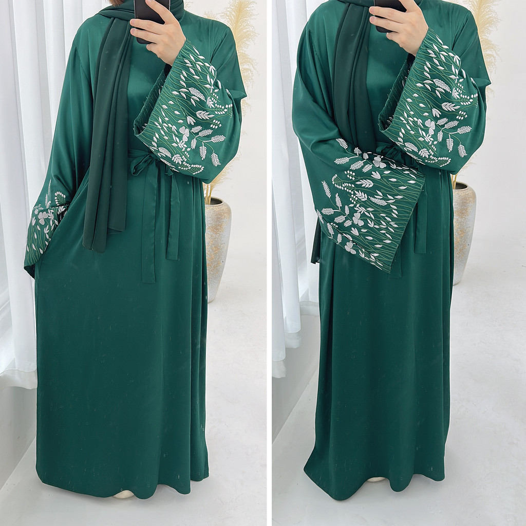 Luxurious Dubai & Türkiye Leaf Embroidery Ramadan Abaya - Elegant Jubah Dress