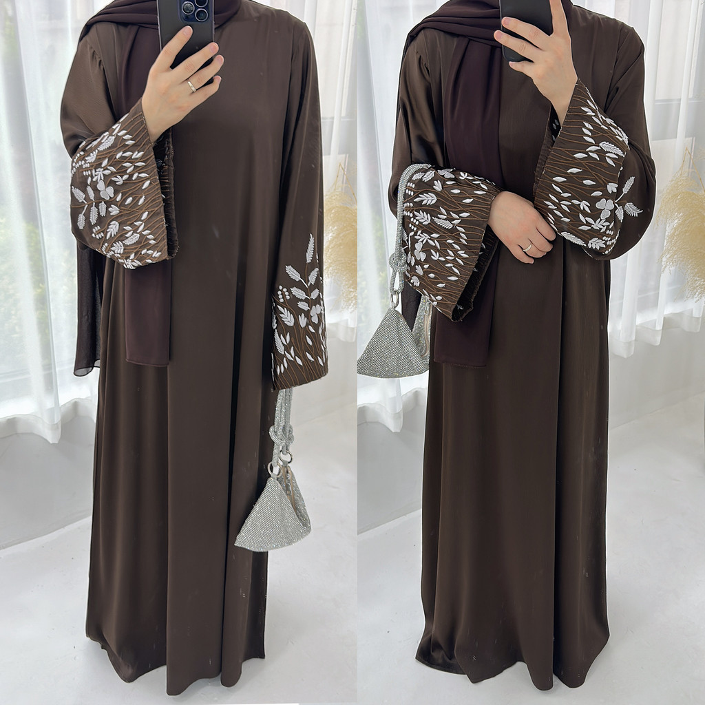 Luxurious Dubai & Türkiye Leaf Embroidery Ramadan Abaya - Elegant Jubah Dress