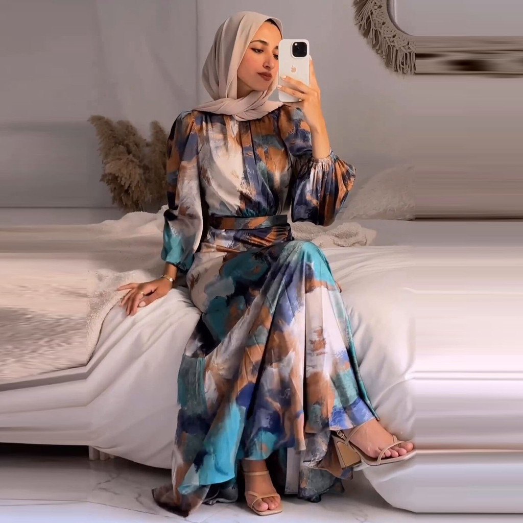 [PREMIUM QUALITY] Abaya Dubai Muslim Fashion Long Sleeve Maxi Dress Floral Print