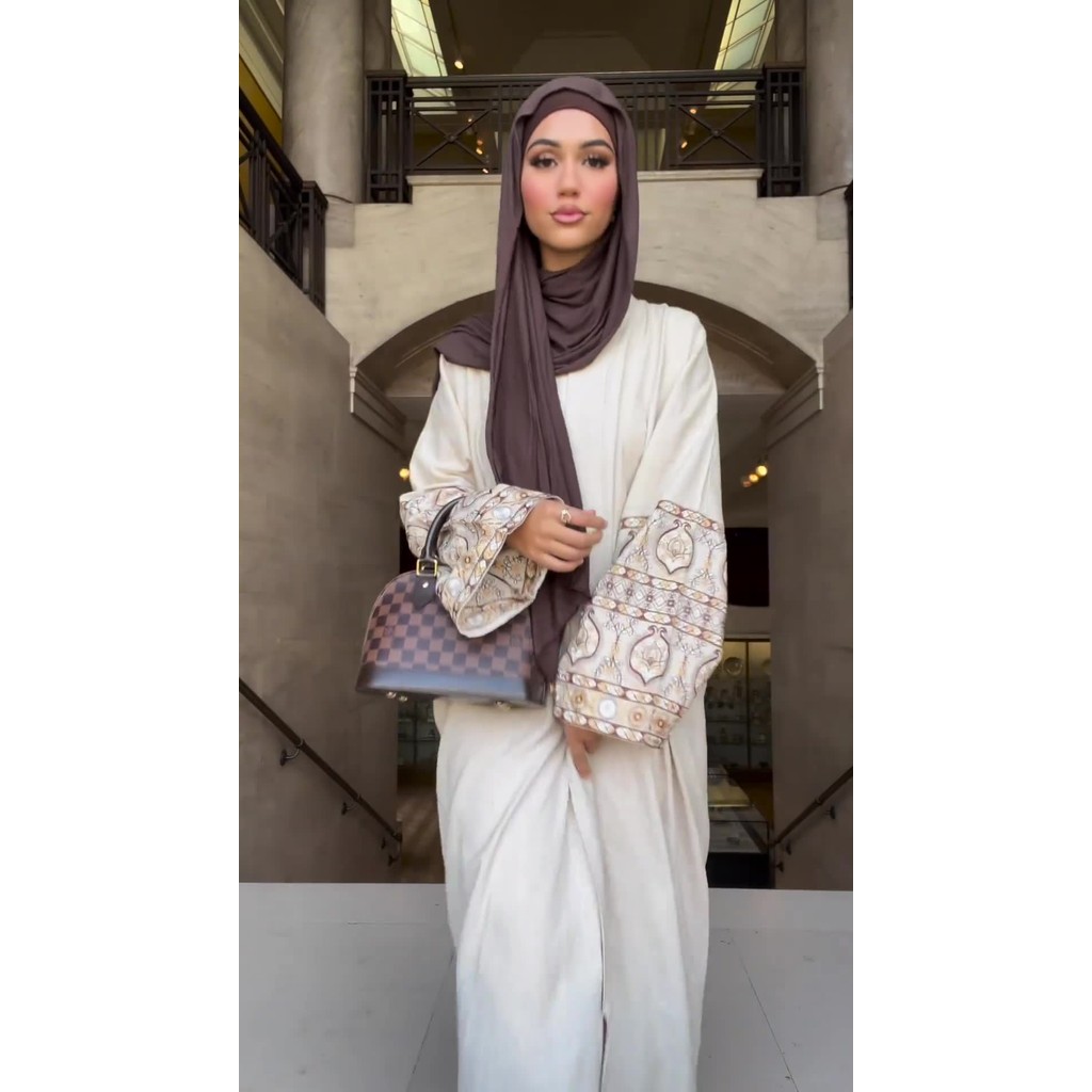 Ramadan Abaya - Printed Middle Eastern Jubah, Puff Sleeve Retro Skirt for Muslim Women