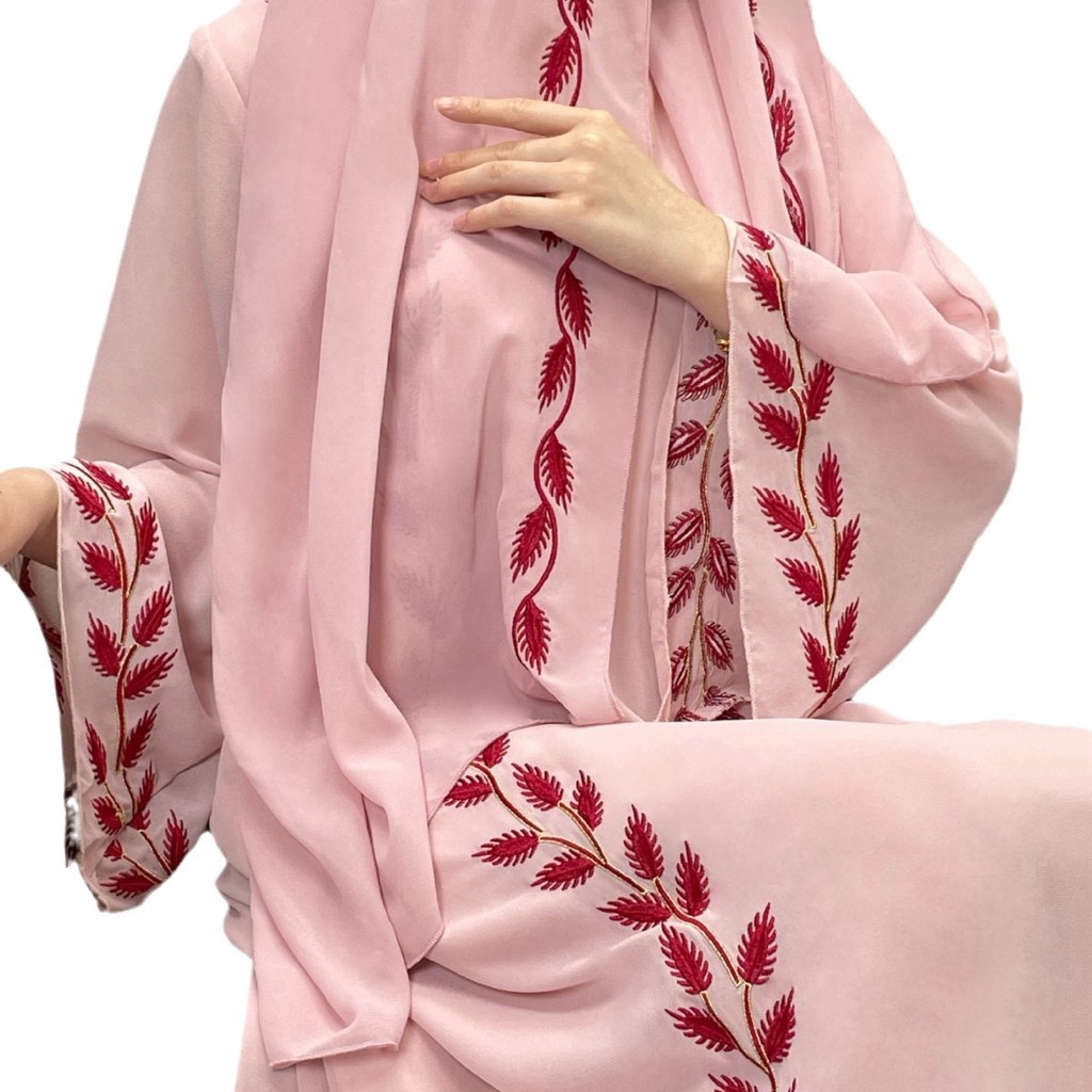 Raya abaya Dubai Türkiye Fashion Street Chiffon Round Neck Plant Pattern Embroidery Jubah