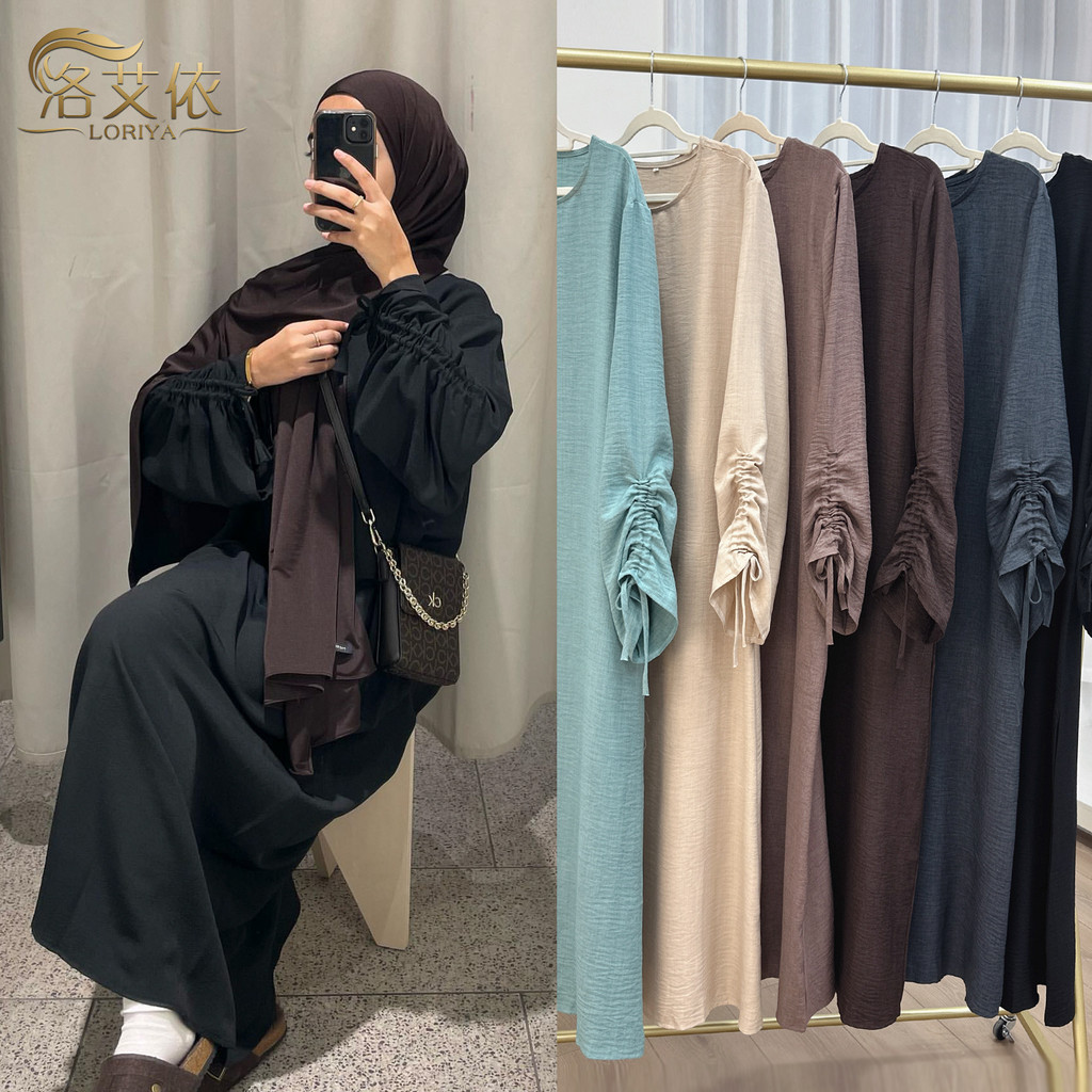 Ramadan Dubai Fashion abaya cuff lacing maxi dress and islam arab jubah woman wear Sleeve Tie