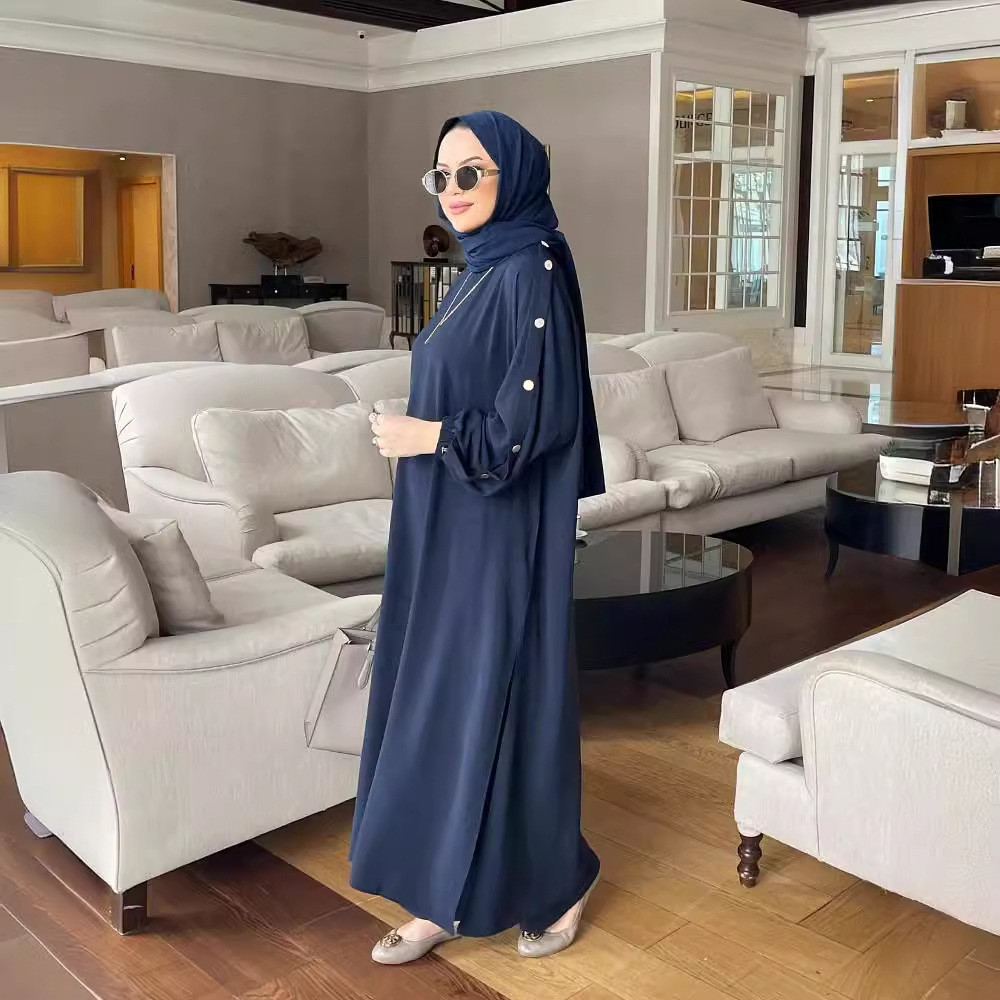 Raya Korean Muslim robe abaya clothing Muslim fashion lantern sleeve long dress Ramadan Jubah