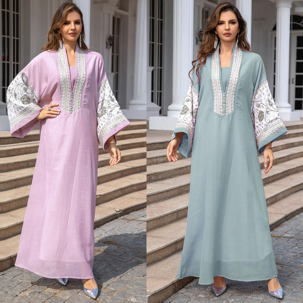 Europe and America Clothing Middle East Muslim Robe Dubai Clothing Embroidery Abaya Women's Gown