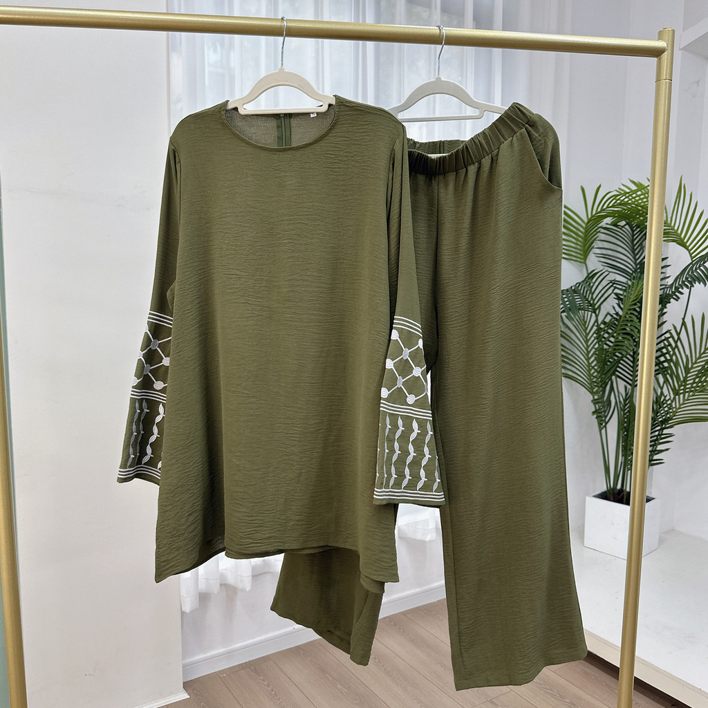 Raya Middle East Turkish embroidered top plus wide-leg pants trousers two-piece set