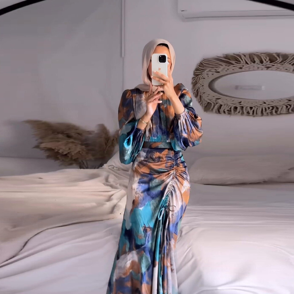 [PREMIUM QUALITY] Abaya Dubai Muslim Fashion Long Sleeve Maxi Dress Floral Print