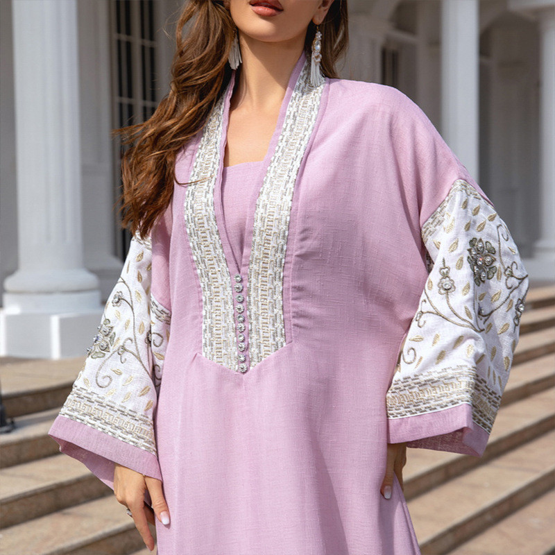 Europe and America Clothing Middle East Muslim Robe Dubai Clothing Embroidery Abaya Women's Gown