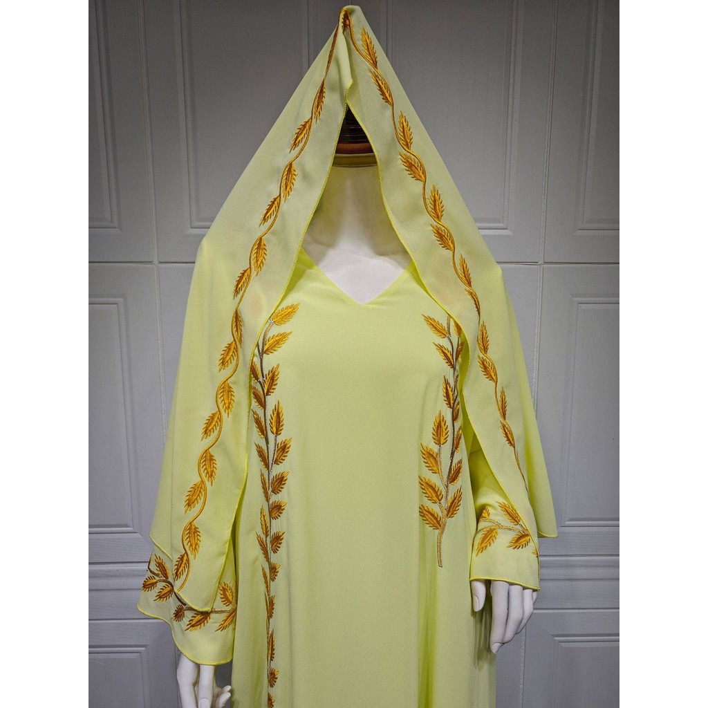 Raya abaya Dubai Türkiye Fashion Street Chiffon Round Neck Plant Pattern Embroidery Jubah
