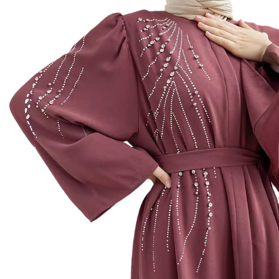Raya Dubai Diamonds Abaya Kaftan Muslim Women Long Sleeve Maxi Dress Modest Islam Musulman