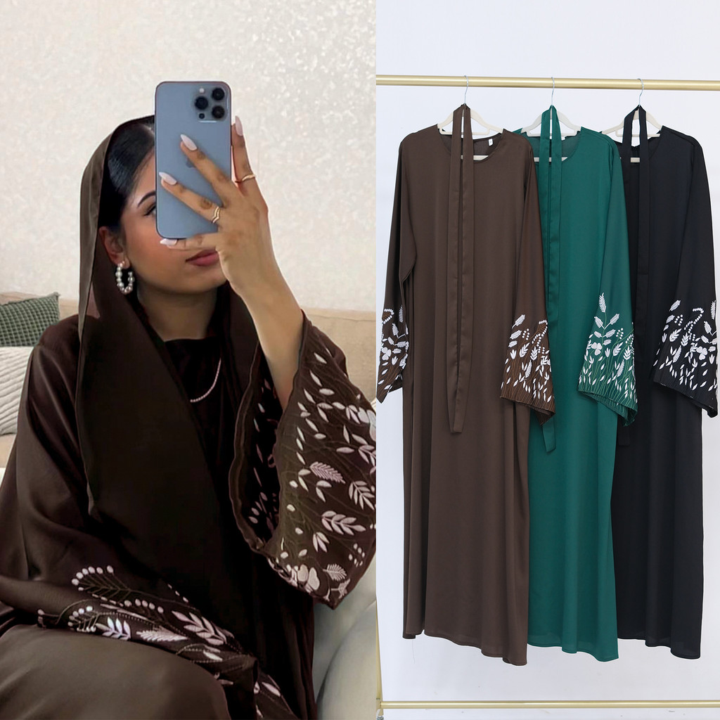 Luxurious Dubai & Türkiye Leaf Embroidery Ramadan Abaya - Elegant Jubah Dress