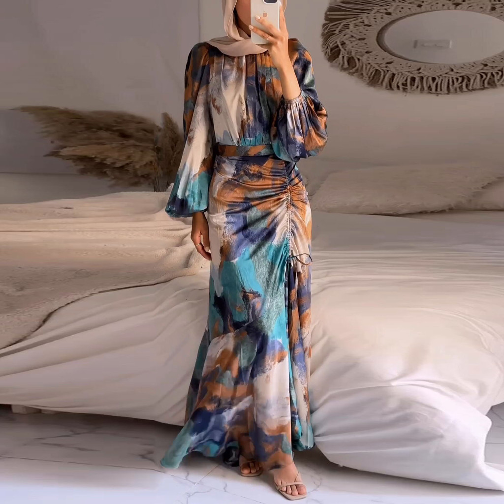 [PREMIUM QUALITY] Abaya Dubai Muslim Fashion Long Sleeve Maxi Dress Floral Print