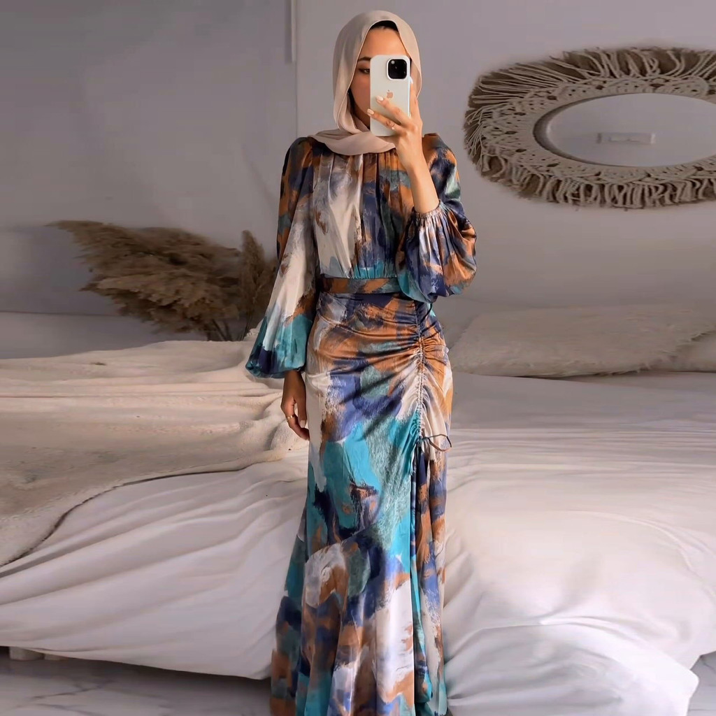 [PREMIUM QUALITY] Abaya Dubai Muslim Fashion Long Sleeve Maxi Dress Floral Print