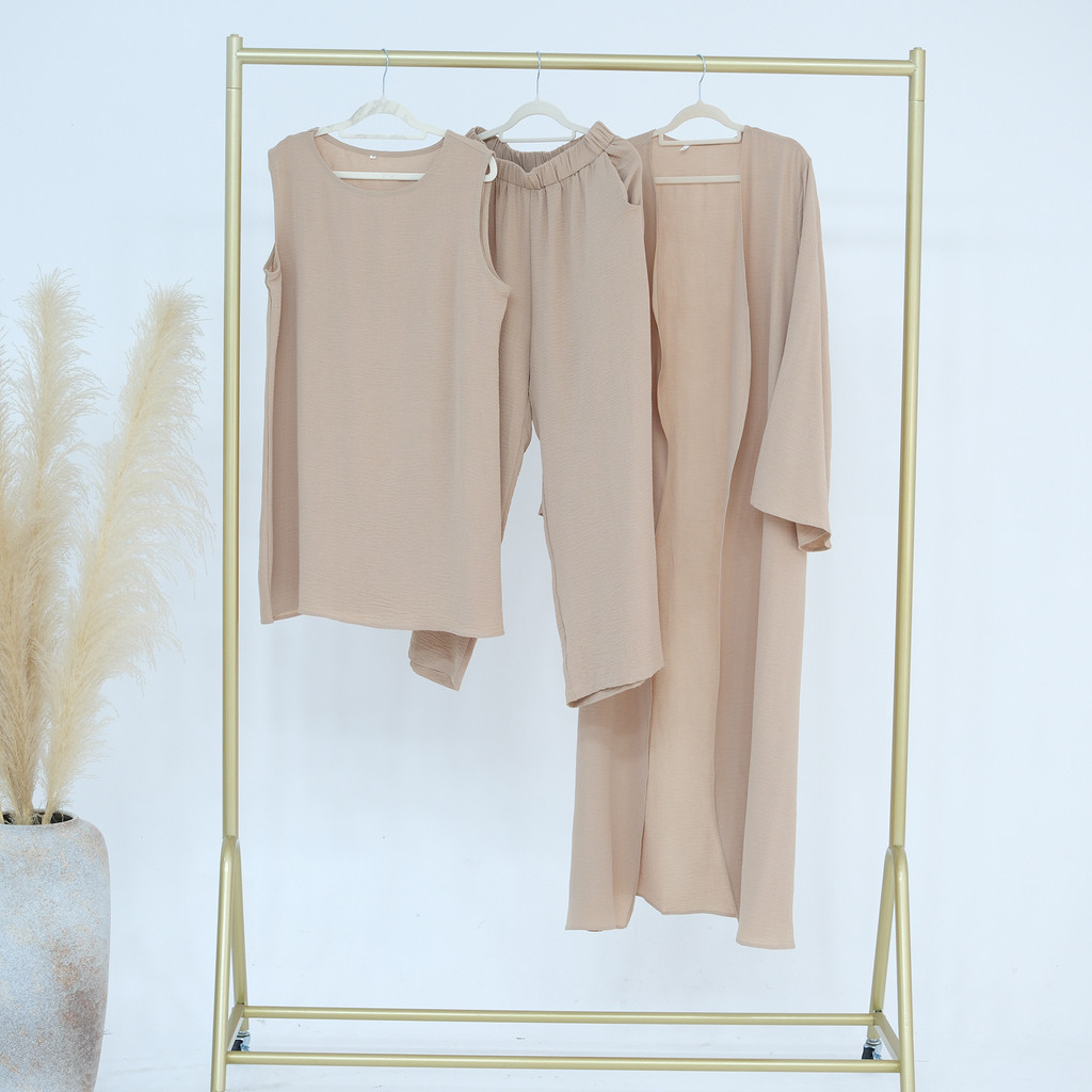 Muslim 3 Piece Set Women Top Cardigan Wide Leg Pants Suit Ramadan Arabic Outfits Dubai Islam Musulman Ensemble