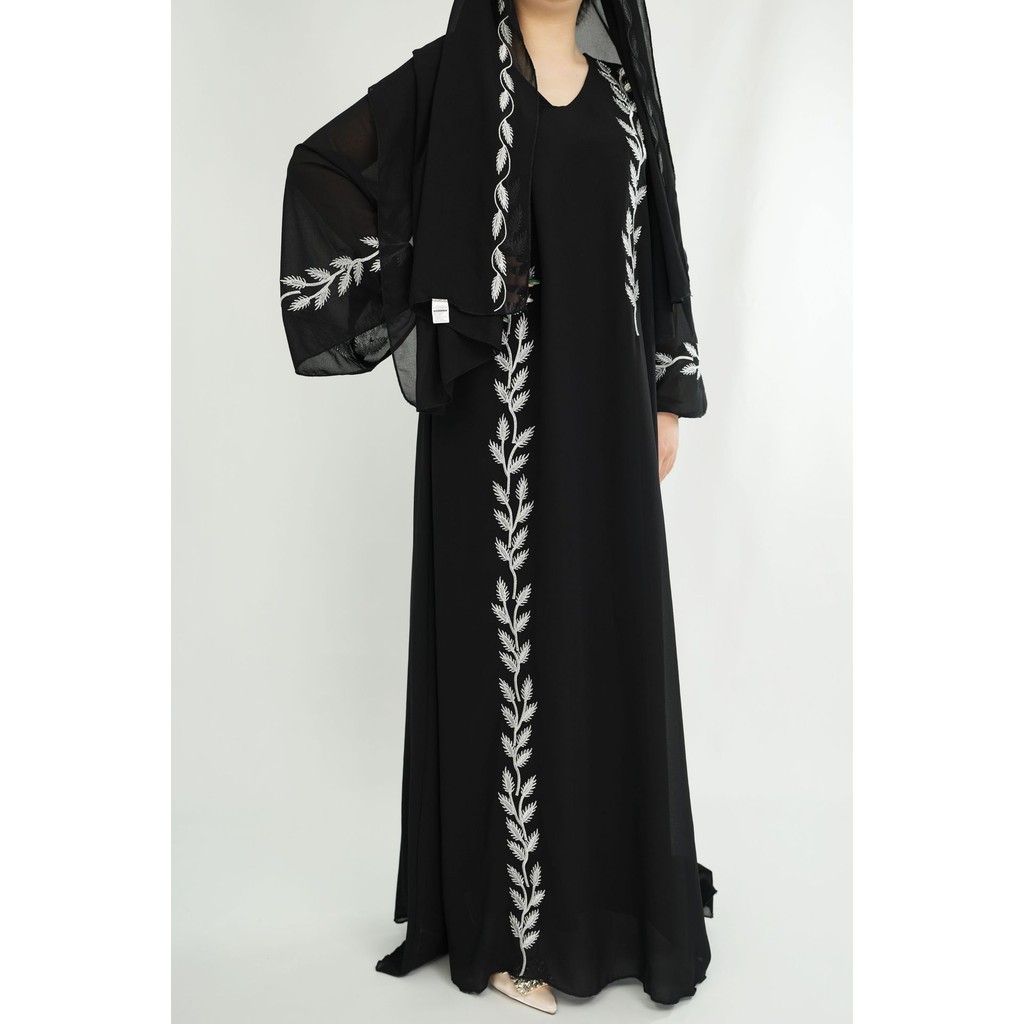 Raya abaya Dubai Türkiye Fashion Street Chiffon Round Neck Plant Pattern Embroidery Jubah