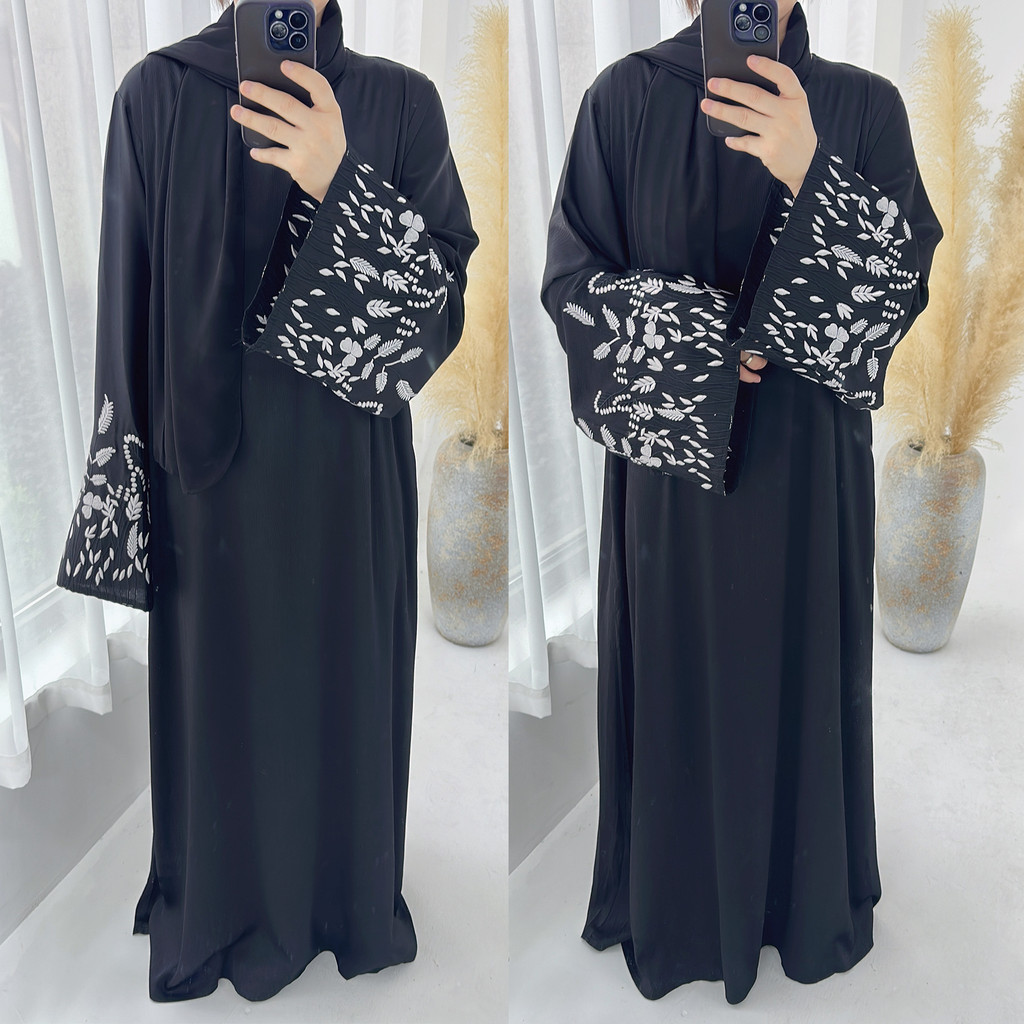 Luxurious Dubai & Türkiye Leaf Embroidery Ramadan Abaya - Elegant Jubah Dress