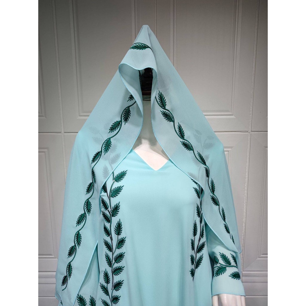 Raya abaya Dubai Türkiye Fashion Street Chiffon Round Neck Plant Pattern Embroidery Jubah