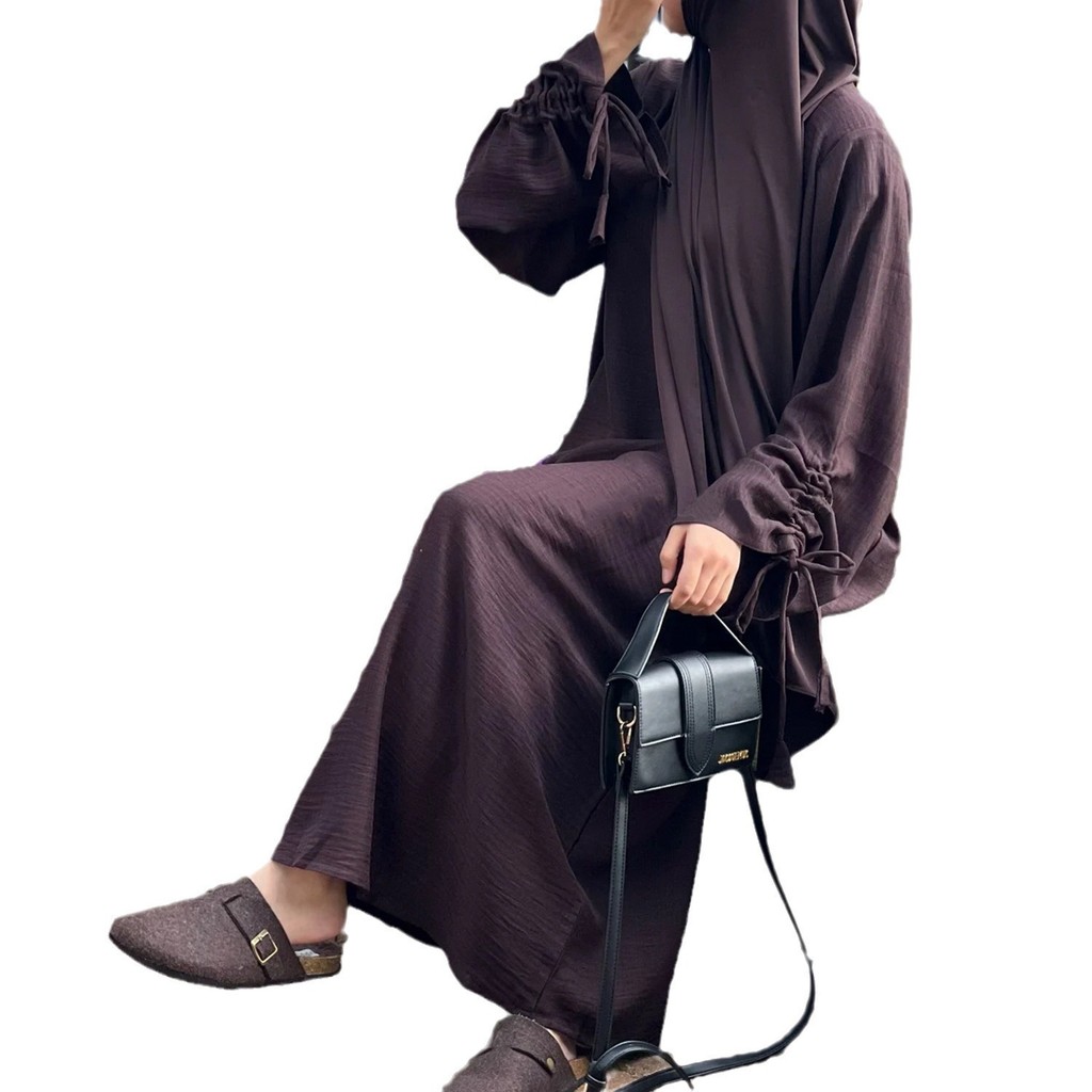 Ramadan Dubai Fashion abaya cuff lacing maxi dress and islam arab jubah woman wear Sleeve Tie