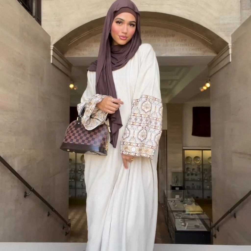 Ramadan Abaya - Printed Middle Eastern Jubah, Puff Sleeve Retro Skirt for Muslim Women