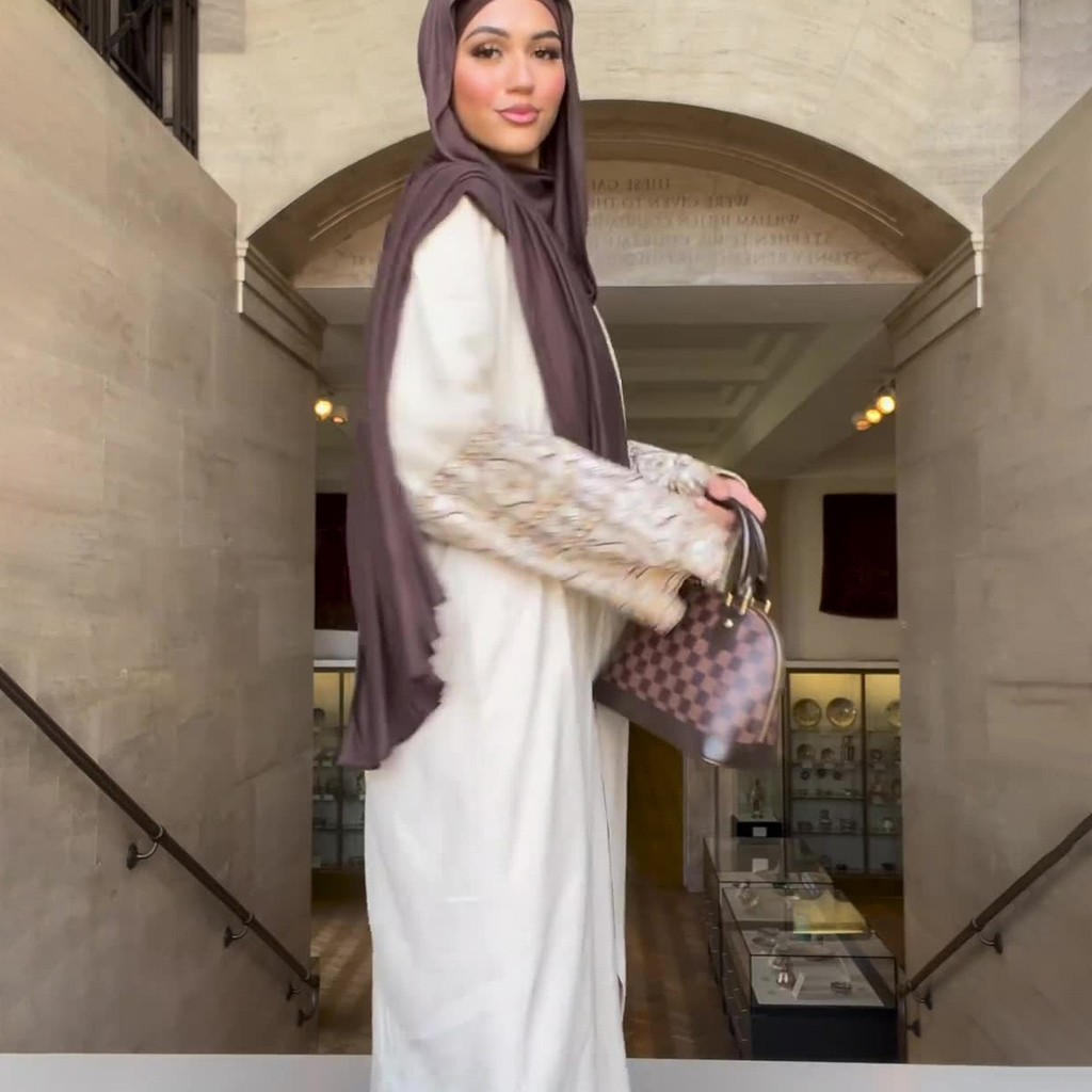 Ramadan Abaya - Printed Middle Eastern Jubah, Puff Sleeve Retro Skirt for Muslim Women