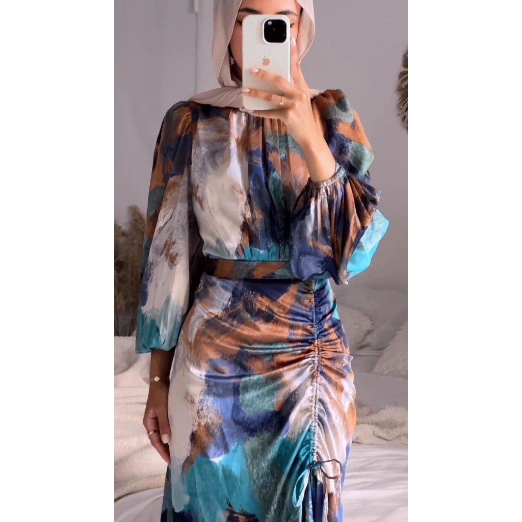 [PREMIUM QUALITY] Abaya Dubai Muslim Fashion Long Sleeve Maxi Dress Floral Print
