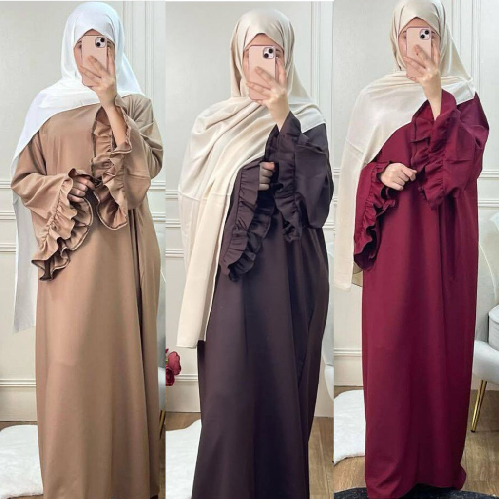 Women Muslim Modest Closed Pleated Dresses Long Sleeve Abaya Kaftan Basic Islamic Raya Clothes Dress