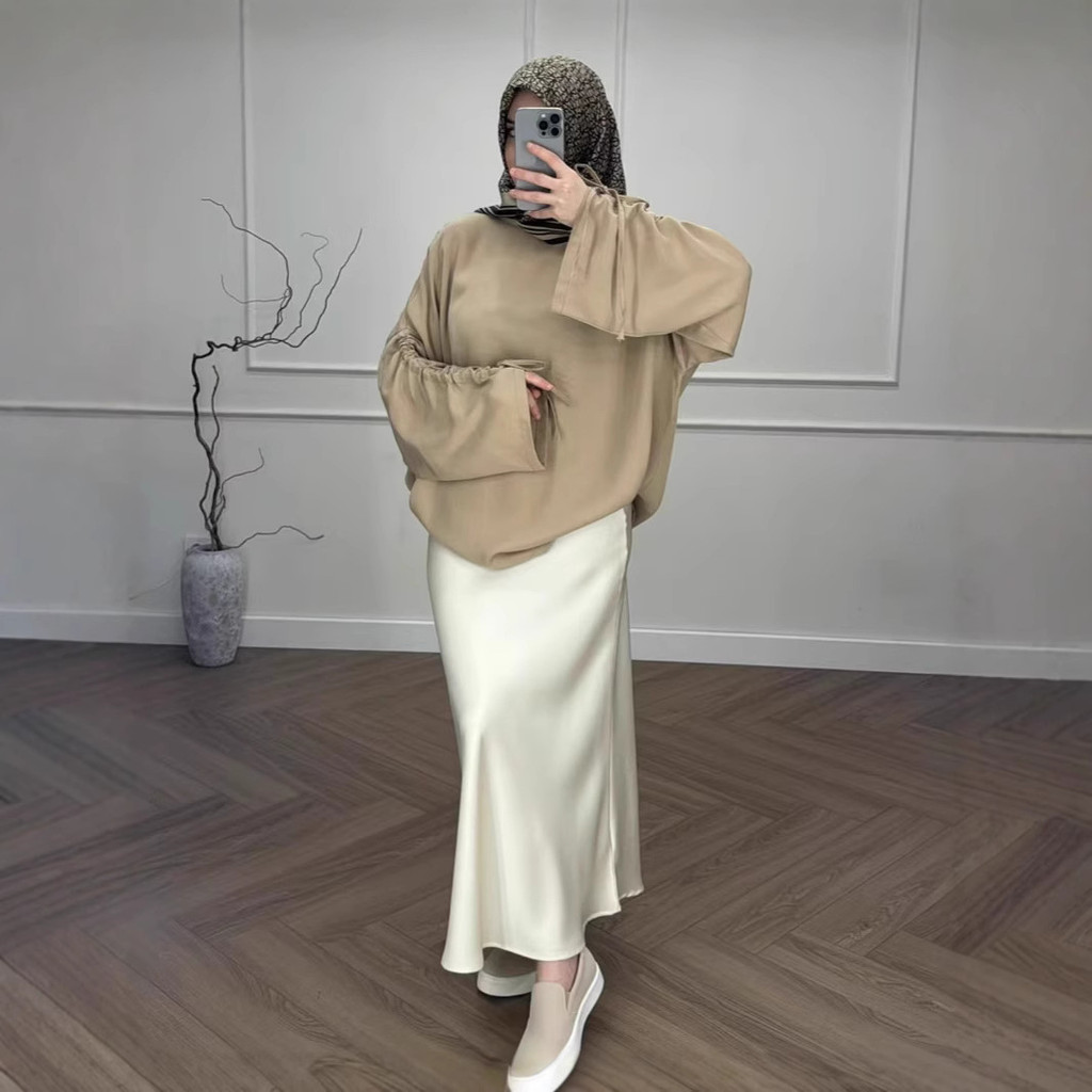 Ramadan New Muslim Casual and Loose Long Sleeve Top and Skirt Contrast Color Suit