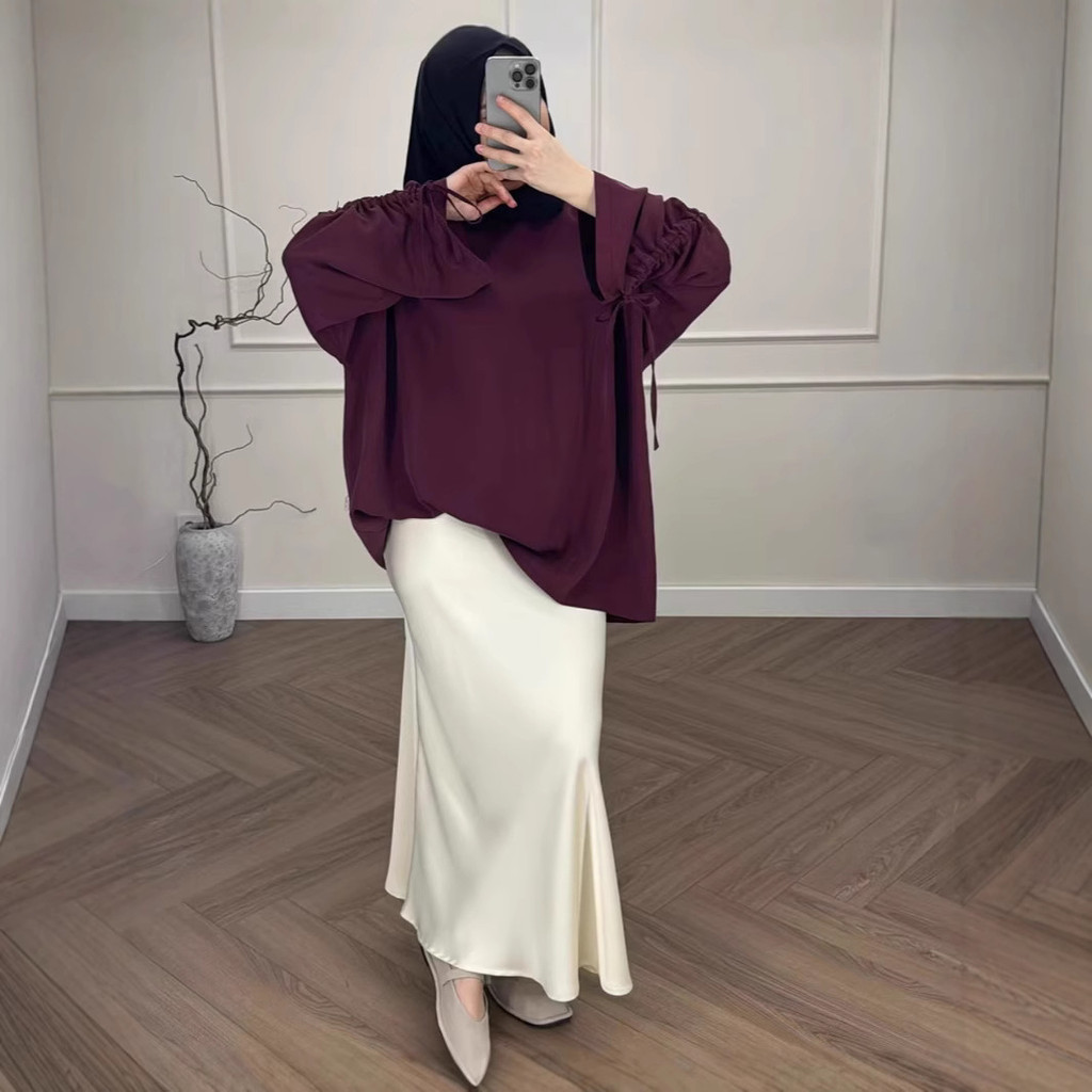 Ramadan New Muslim Casual and Loose Long Sleeve Top and Skirt Contrast Color Suit
