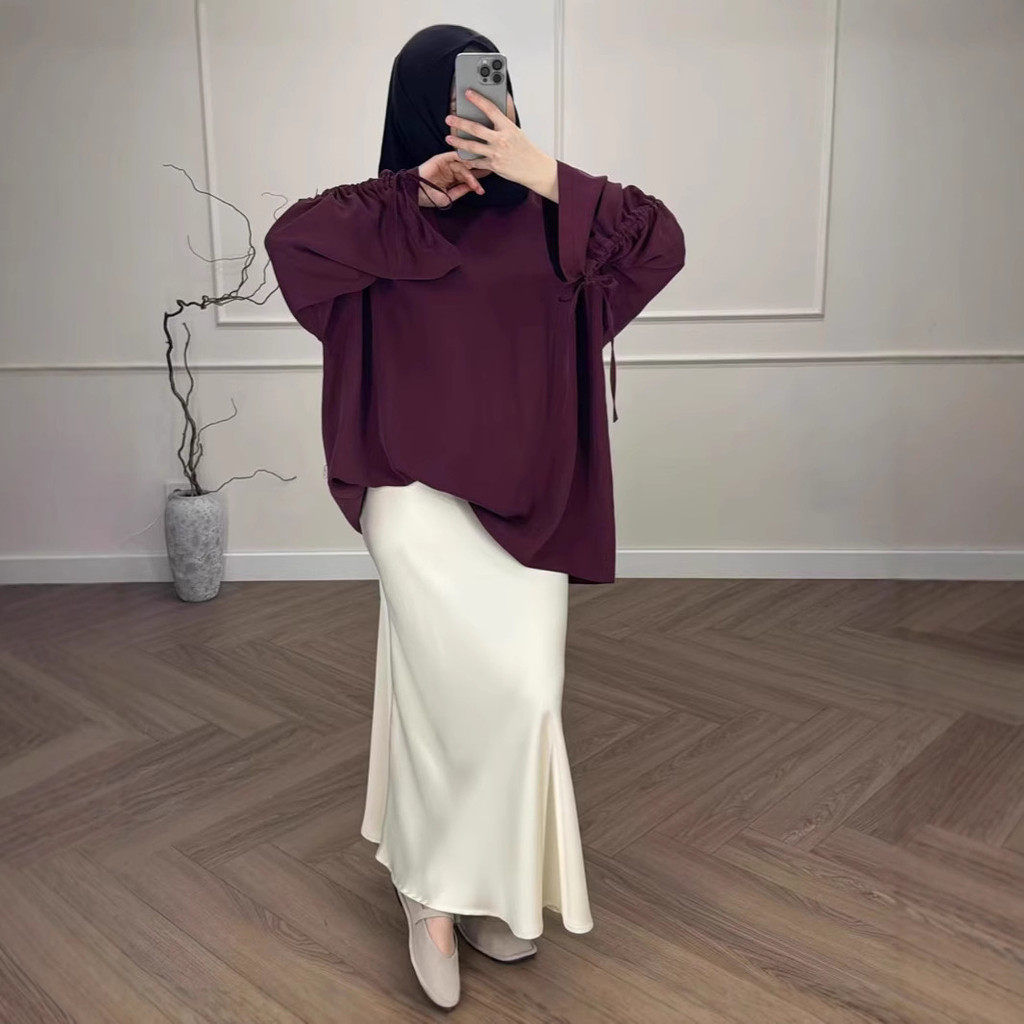 Ramadan New Muslim Casual and Loose Long Sleeve Top and Skirt Contrast Color Suit