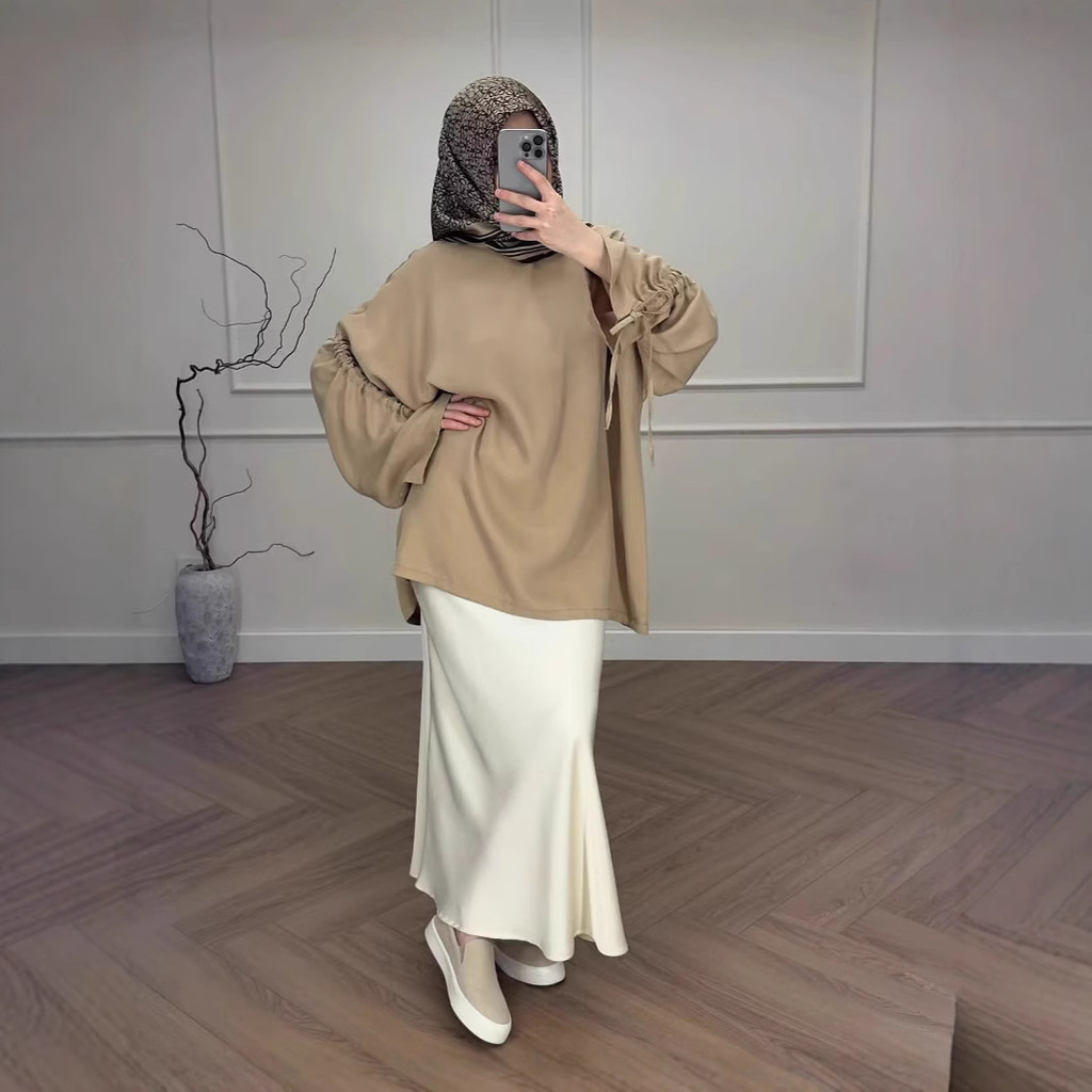 Ramadan New Muslim Casual and Loose Long Sleeve Top and Skirt Contrast Color Suit