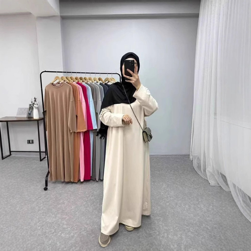 new Muslim solid color long knitted sweater dress
