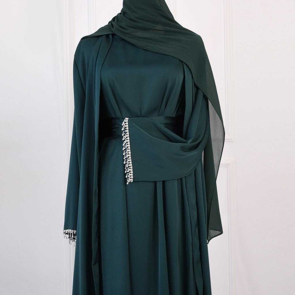 2 Piece Abaya Set Latest diamond Muslim Robe abaya female full length Tassel Muslim abaya Worship Service abayas Sets
