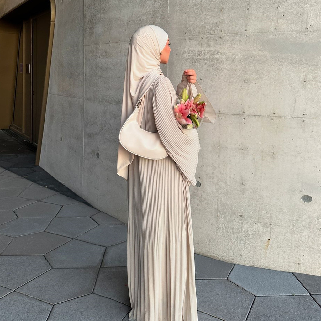 Ramadan Women Muslim Modest Closed Pleated Dresses Long Sleeve Abaya Kaftan Basic Islamic Raya Clothes Dress