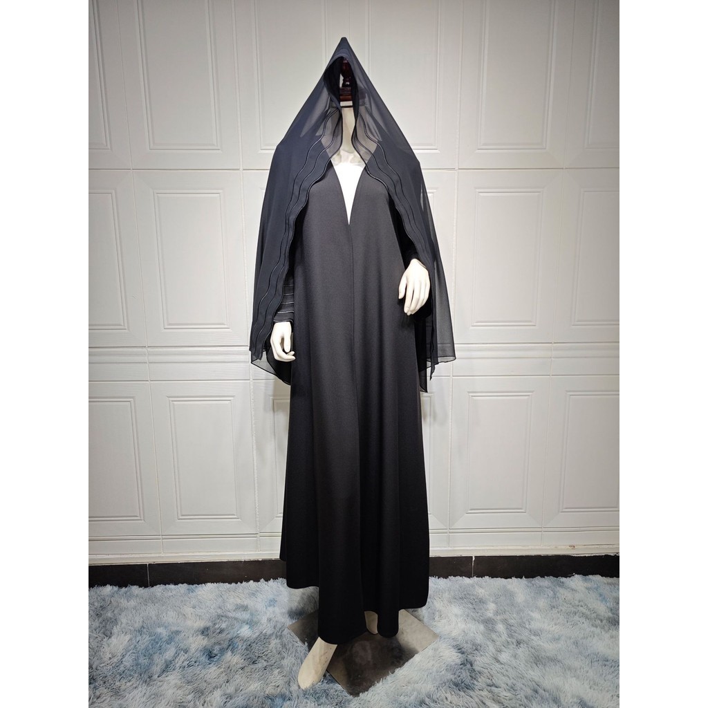Ramadan Women Gray Black Dubai Khimar Abaya Islam Muslim Kimono Hijab Dress Set Kebaya Kaftan Djellaba Robe